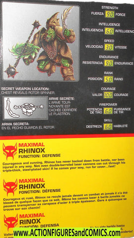 Transformers Beast Wars RHINOX 1997 Canada tech spec