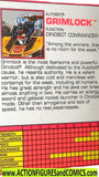 Transformers GRIMLOCK File card 1992 Techspecs G2 2 dino