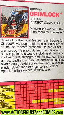 Transformers GRIMLOCK File card 1992 Techspecs G2 2 dino