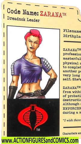 Gi joe ZARANA 2004 FILE CARD fc sdcc joecon dreadnock